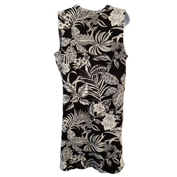 Denim & Co. French Terry Sleeveless Cover Up Dress Black Tropical M - Picture 2 of 11